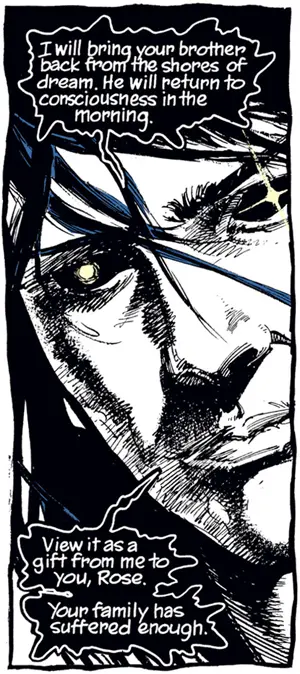 Sandman smiling? Review of The Sandman, season 1(2022). No smile in the comic original.